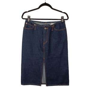 ANTIQUE BLUE Dark Blue Front Slit Denim Jean Pencil Skirt Large